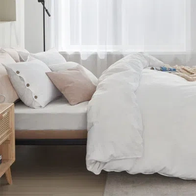 Bedsure Linen Cotton Blend Duvet Cover Set In White