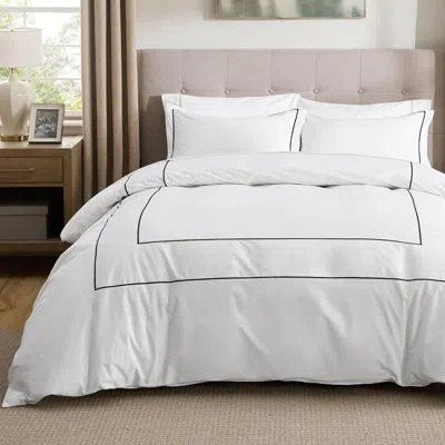 Bedsure Luxury Hotel Duvet Cover, 100% White Cotton Embroidery Bedding Set, Includes 1 Duvet Cover With Zipp In Double Embroidery White