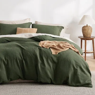 Bedsure Luxury Waffle Duvet Cover  - Textured Duvet Cover Set, Soft, Breathable Bedding Set For All Season,  In Olive Green