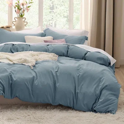 Bedsure Microfiber Duvet Cover Sets- Prewashed Cotton-like Soft Bedding Set In Gray Blue