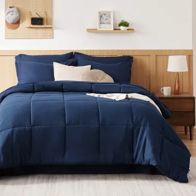 Bedsure Navy Comforter Set Queen - 7 Pieces Solid Bed In A Bag - 89gsm