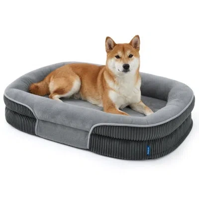 Bedsure Orthopedic Dog Bed For Medium Dogs, Oval Bolster Pet Sofa With Waterproof And Washable Soft Fleece C In Gray