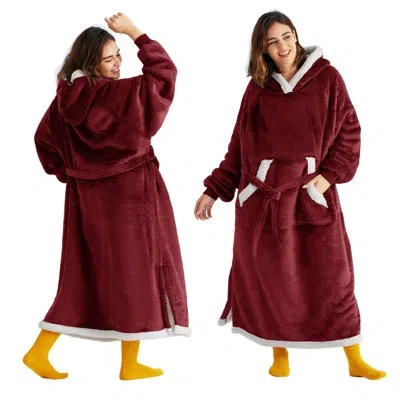 Bedsure Oversized Wearable Blanket Hoodie - Long Sherpa Fleece Hooded Blanket For Adult Women Men In Burgundy