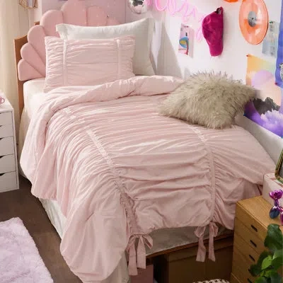 Bedsure Pink Comforter Set-gathered Bow