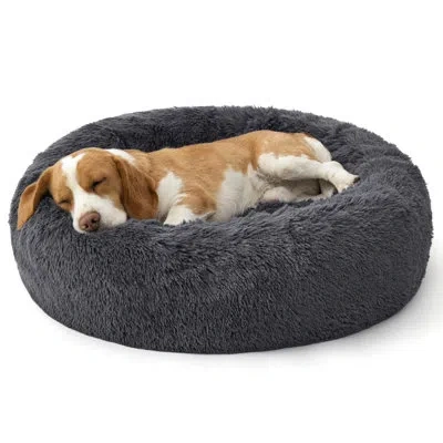 Bedsure Plush Indoor Donut Dog Bed, Round Faux Fur Pet Bed For Extra Large Dogs With Washable Removable Cove In Dark Gray