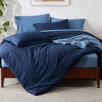 Bedsure Prewashed Bedding Set With Soft Fleece Microfiber Bed Blanket In Navy Blue