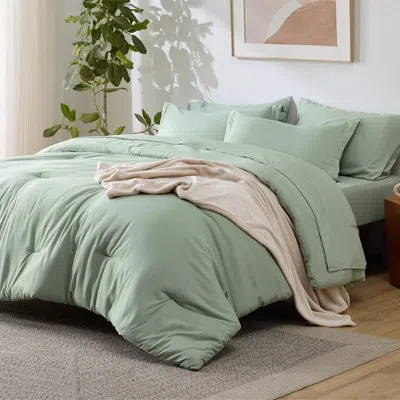 Bedsure Prewashed Bedding Set With Soft Fleece Microfiber Bed Blanket In Sage Green