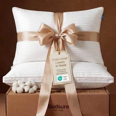 Bedsure Queen Bed Pillows Set Of 2-hotel Quality Gusseted Down Alternative With 100% Cotton 300tc Cover, Dua In White