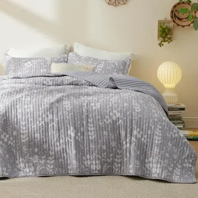 Bedsure Quilt Set  - Reversible Mint Botanical Quilt Bedding Sets,85gsm In Frost Gray Floral