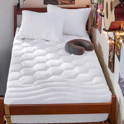 Bedsure Quilted Mattress Pad With Brushed Embossed Cover, Breathable Noiseless Bed Topper For Dorm Room In White