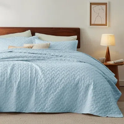 Bedsure Quilts Lightweight Bedspreads With Basket Weave Pattern, Soft Quilt Bedding Set, Hazel Comforter Set In Blue