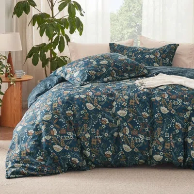 Bedsure Reversible Cute Flower Patterned Bedding Duvet Cover In Blue