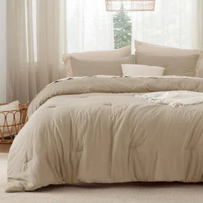 Bedsure Reversible Prewashed Comforter Set In Khaki