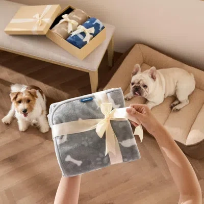 Bedsure Soft 3-pack Pet Blankets For Small Pets, Flannel Fleece Portable Throws For Dogs And Cats On Crate O In Gray