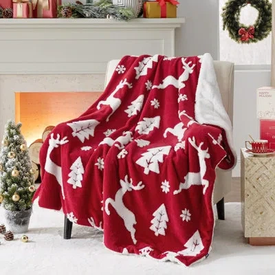 Bedsure Soft And Warm Christmas Elk Sherpa Blanket In Brown