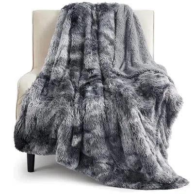 Bedsure Soft Tie Dye Blanket For Bed, Fluffy Fuzzy Cozy Plush Sherpa Fleece Faux Fur Blanket In Gray