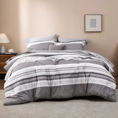 Bedsure Striped Bed In A Bag Comforter Set In Frost Grey
