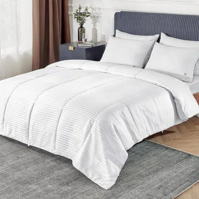 Bedsure Striped Jacquard Quilted Duvet Insert – Down Alternative, All-season Comforter In White