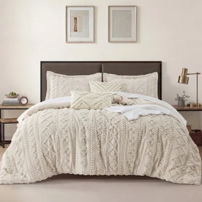Bedsure Tufted Boho Comforter Set - Geometric Design, Farmhouse Embroidery, Soft Bedding Set, All Season In Beige
