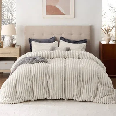 Bedsure Ultra Soft Plush Shaggy Duvet Cover Set In Linen