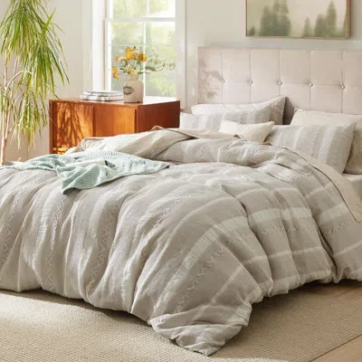 Bedsure Waffle Weave 100% Cotton Boho Duvet Cover Stripe In Strip Linen