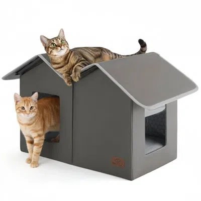 Bedsure Waterproof Outdoor Cat House, Extra Wide Insulated Winter Shelter With Raised Base And Weather Resis In Grey