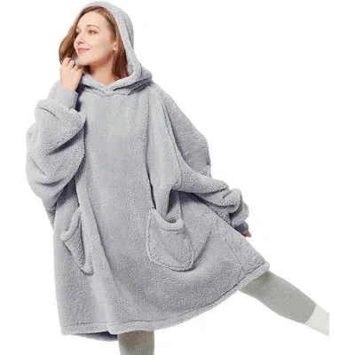 Bedsure Wearable Cozy Sherpa Blanket Hoodie In Gray