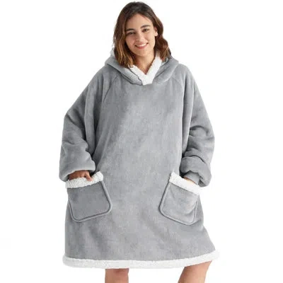 Bedsure Wearable Sherpa Blanket Hoodie With Sleeves 419gsm In Gray
