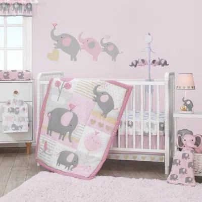 Bedtime Originals Eloise Pink/gray/gold/white Elephant 3-piece Nursery Baby Crib Bedding Set In White;gray;pink