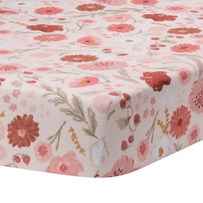 Bedtime Originals Flower Power Floral/strawberry Baby Fitted Crib/toddler Sheet In Multi