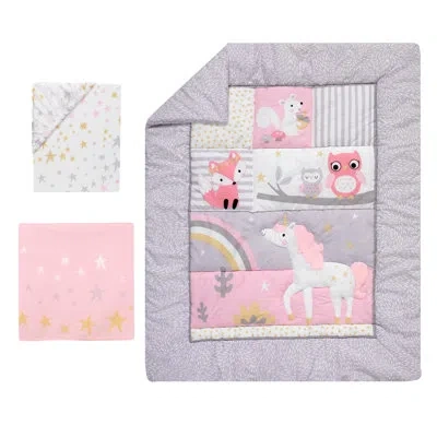 Bedtime Originals Rainbow Unicorn With Fox Squirrel And Owls Baby Nursery 3 Piece Crib Bedding Set In Blue;brown;pink