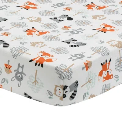 Bedtime Originals Woodland Friends Fox/owl/raccoon Fitted Crib Sheet In Gray