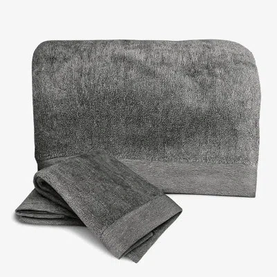 Bedvoyage Bath Sheet & Hand Towel Set 3pc - Viscose From Bamboo + Cotton - 600 Gsm - Absorbent & Odor Resistan In Charcoal