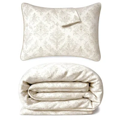 Bedvoyage Duvet Cover 3pc Set - 100% Viscose From Bamboo - Cooling & Lightweight In Champagne Damask