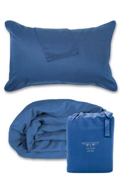 Bedvoyage Luxury 100% Viscose Cooling Duvet Cover With Shams, 3pc Set In Blue