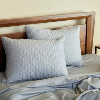 Bedvoyage Quilted Standard Sham Set - Viscose From Bamboo + Cotton - Piped Edges & Zippered Enclosure - Standa In Silver