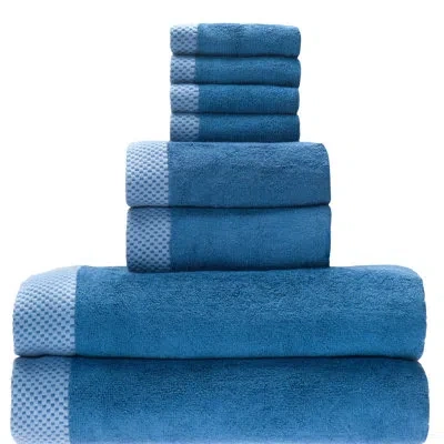 Bedvoyage Towel Set 8pc - Viscose From Bamboo + Cotton - 600 Gsm - Absorbent & Odor Resistant In Indigo
