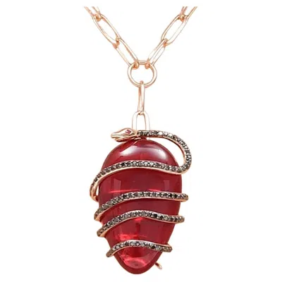 Pre-owned Bee Goddess Cosmic Egg Ruby And White Diamond Pendant Necklace