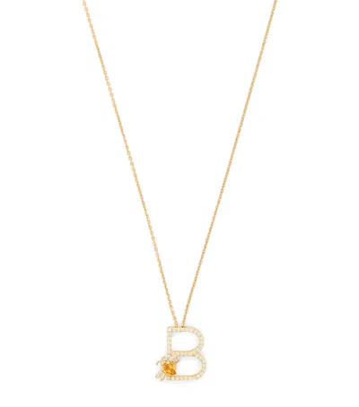 Bee Goddess Gold, Diamond And Citrine Letter 'b' Necklace