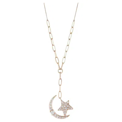 Pre-owned Bee Goddess Moon And Star 24k Yellow Gold And 2.54ct White Diamond Pendant Necklace