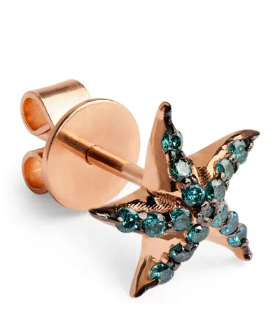 Bee Goddess Rose Gold And Blue Diamond Starfish Single Earring