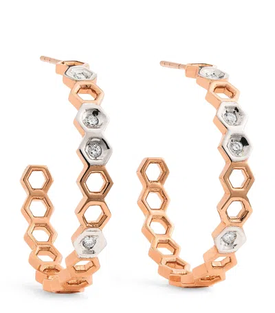 Bee Goddess Rose Gold And Diamond Honeycomb Hoop Earrings