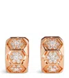 Bee Goddess Rose Gold And Diamond Honeycomb Huggie Earrings In Gold