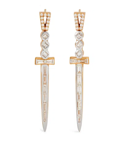 Bee Goddess Rose Gold And Diamond Sword Of Light Earrings