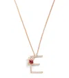 Bee Goddess Rose Gold, Diamond And Amethyst Letter 'e' Necklace In Rose Gold