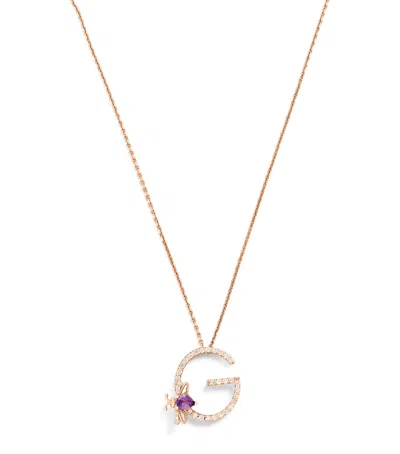 Bee Goddess Rose Gold, Diamond And Amethyst Letter ‘g' Necklace
