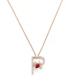Bee Goddess Rose Gold, Diamond And Garnet Letter P Necklace In Rose Gold