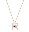 Bee Goddess Rose Gold, Diamond And Garnet Letter 'r' Necklace In Rose Gold