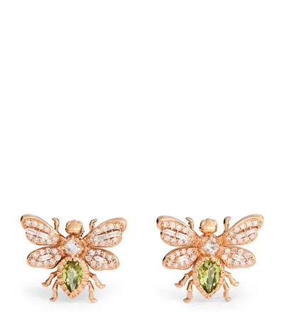 Bee Goddess Rose Gold, Diamond And Peridot Honey Bee Earrings