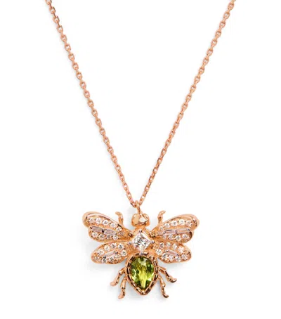 Bee Goddess Rose Gold, Diamond And Peridot Honey Bee Necklace
